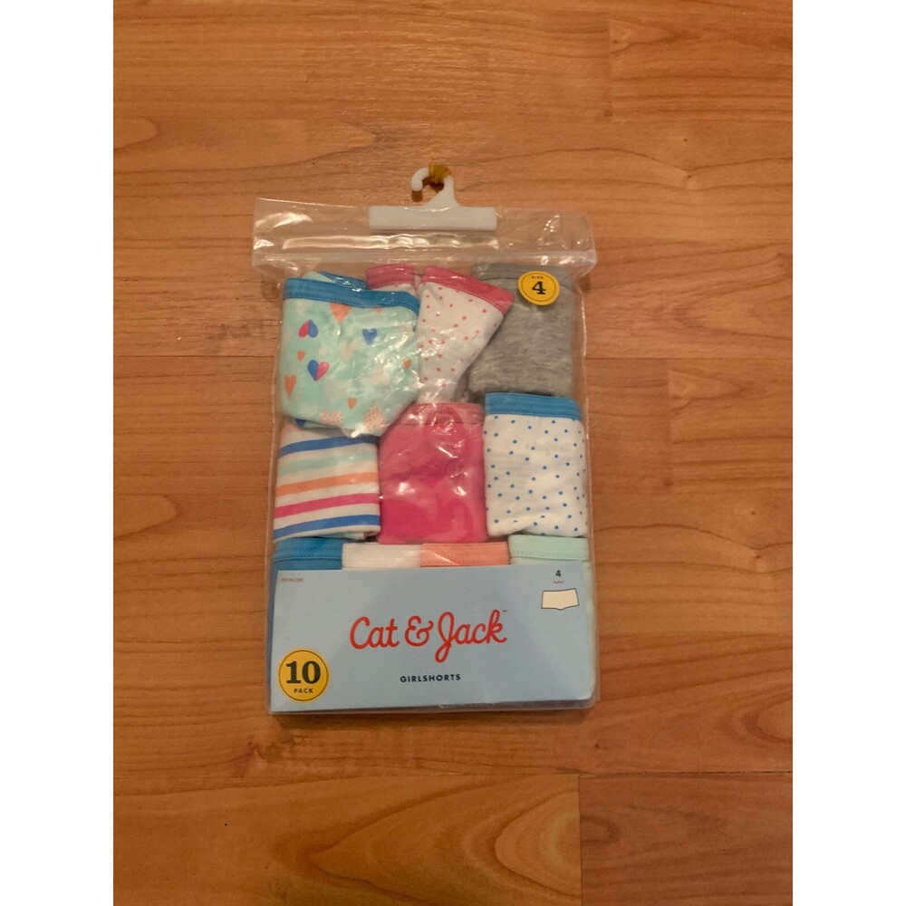 Cat & Jack Girls Boyshorts Panties Underwear 10 Pack Size 4 Multi-Color & Solid